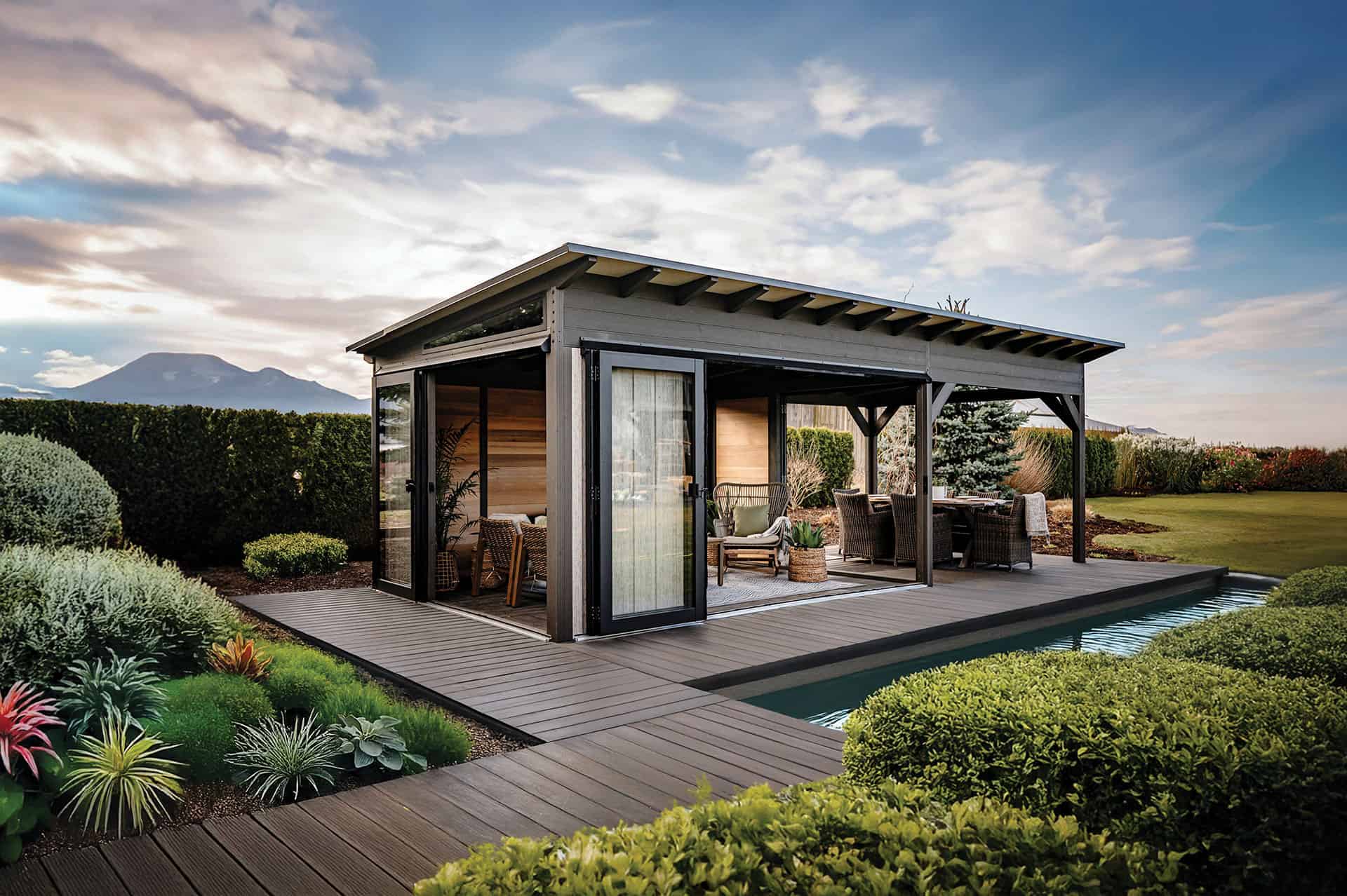 Visscher gazebo in a backyard setting